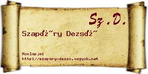 Szapáry Dezső névjegykártya